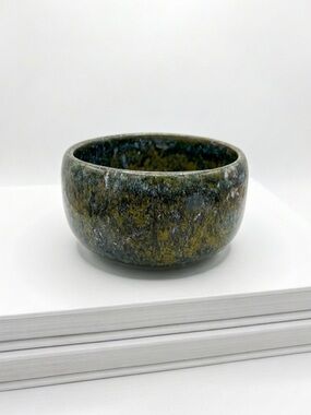 Artisanal‎ Wabi-Sabi Glazed Stoneware Bowl Earthy Moss Obsidian Handmade Organic
